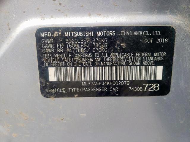 2019 MITSUBISHI MIRAGE LE ML32A5HJ4KH002079
