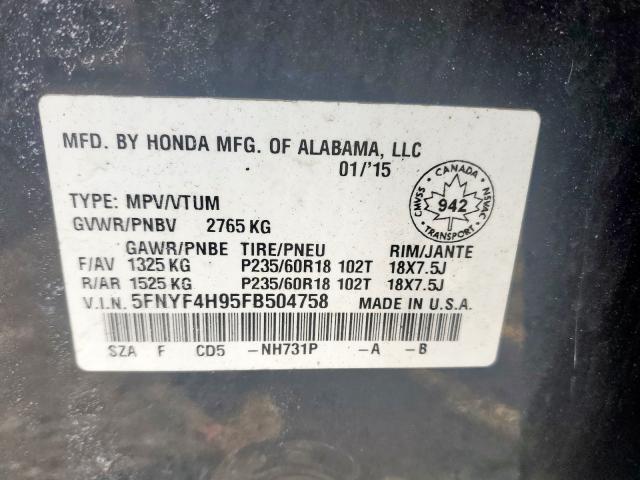 2015 HONDA PILOT TOUR 5FNYF4H95FB504758