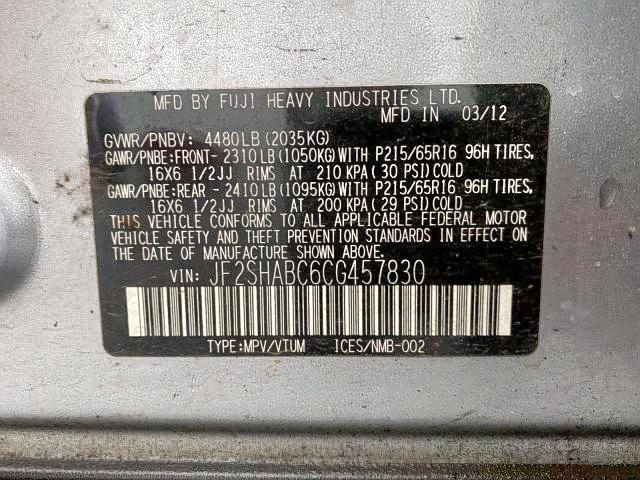 JF2SHABC6CG457830 Subaru Forester 2 2012. Фото: 9
