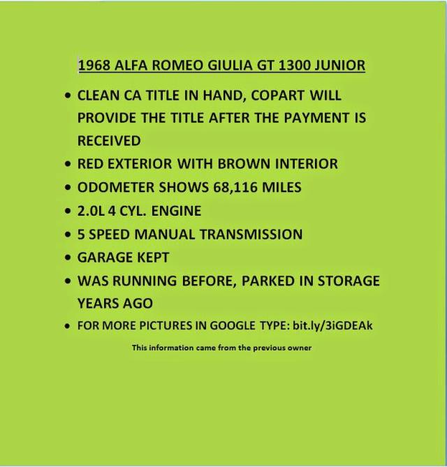 AR1211083 Alfa Romeo Gt 1968. Фото: 8