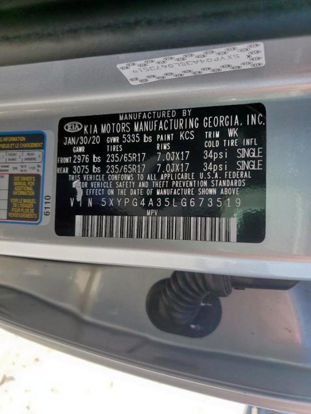 2020 KIA SORENTO L 5XYPG4A35LG673519