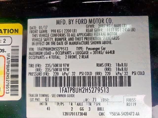 1FATP8UH2H5279513 Ford Mustang 2017. Фото: 9