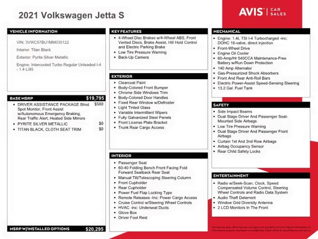 3VWC57BU1MM035122 Volkswagen Jetta S 2021. Фото: 9