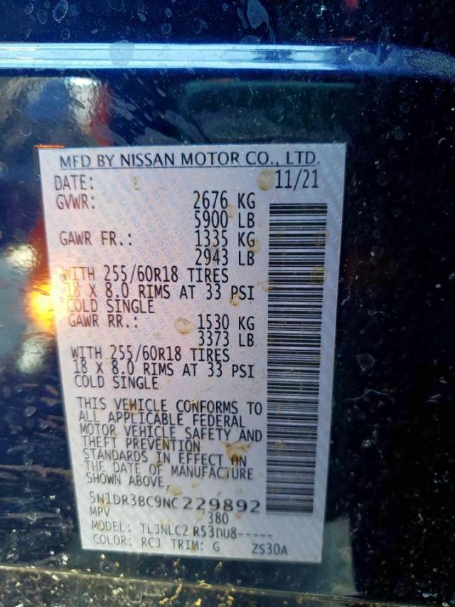 2022 NISSAN PATHFINDER 5N1DR3BC9NC229892
