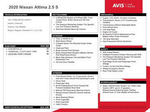 1N4BL4BVXLC226670 Nissan Altima S 2020. Фото: 9
