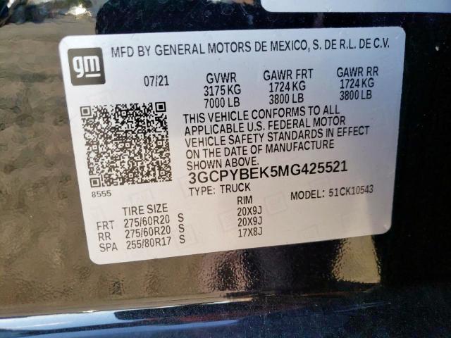 3GCPYBEK5MG425521 Chevrolet Silverado 2021. Фото: 9