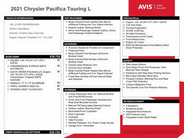 2C4RC1BG4MR600885 Chrysler Pacifica T 2021. Фото: 9