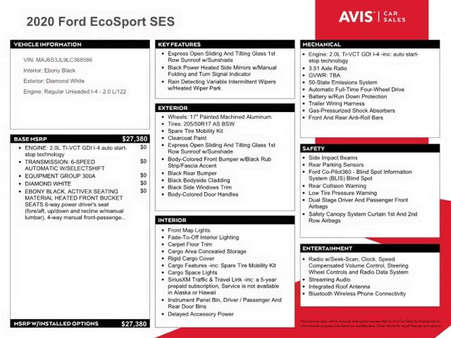 2020 FORD ECOSPORT S MAJ6S3JL9LC368586