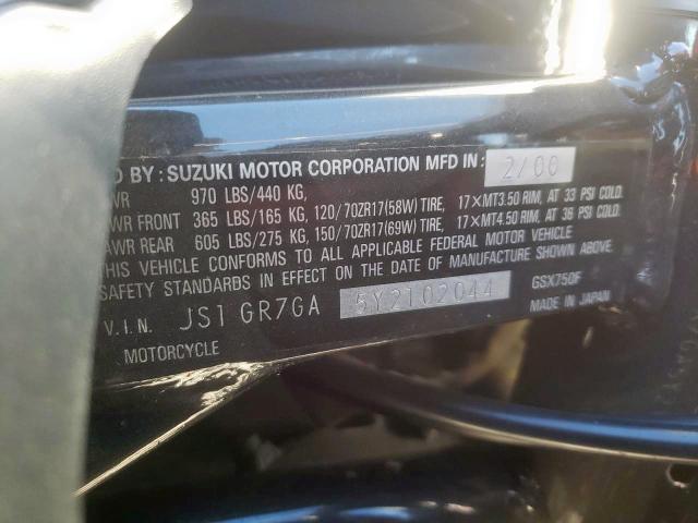 2000 SUZUKI GSX750 F JS1GR7GA5Y2102044