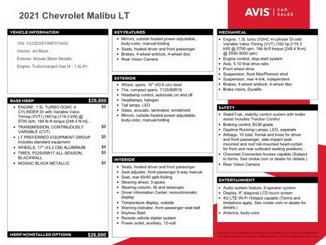 1G1ZD5ST4MF070452 Chevrolet Malibu Lt 2021. Фото: 9