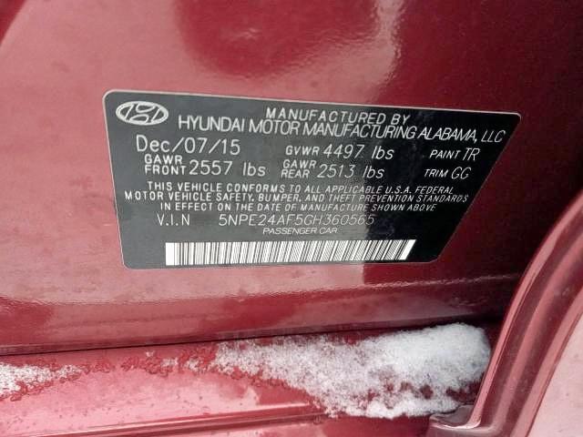 2016 HYUNDAI SONATA SE 5NPE24AF5GH360565