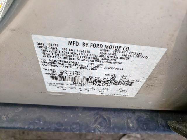 2019 FORD ECOSPORT MAJ6S3FL8KC284864
