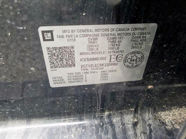 2019 GMC SIERRA LIM 2GTV2LEC9K1109990