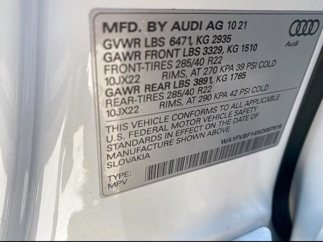 2022 AUDI Q8 PRESTIG WA1FVBF14ND007616