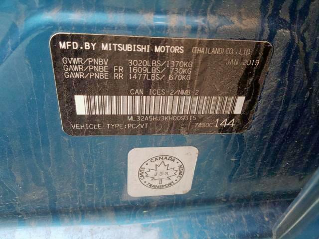 2019 MITSUBISHI MIRAGE LE ML32A5HJ3KH009315