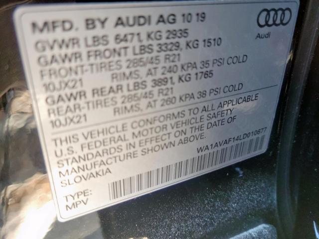 2020 AUDI Q8 PREMIUM WA1AVAF14LD010677