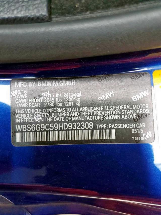 2017 BMW M6 WBS6G9C59HD932308
