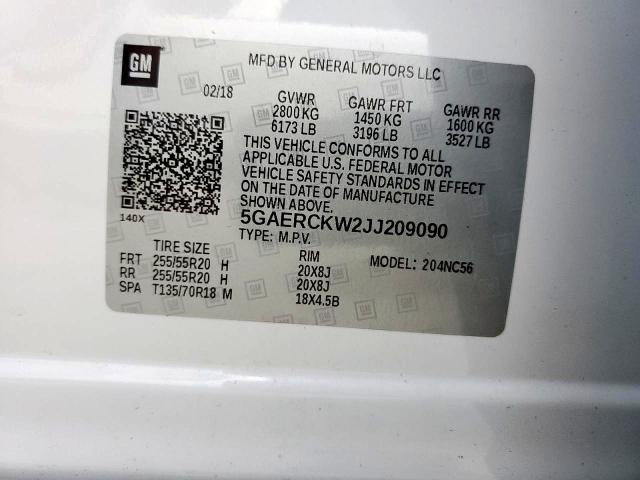 2018 BUICK ENCLAVE PR - 5GAERCKW2JJ209090