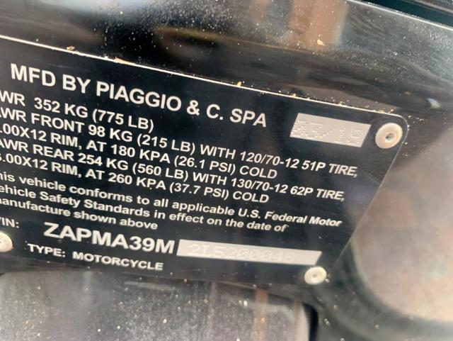 2020 PIAGGIO SCOOTER ZAPMA39M2L5200048