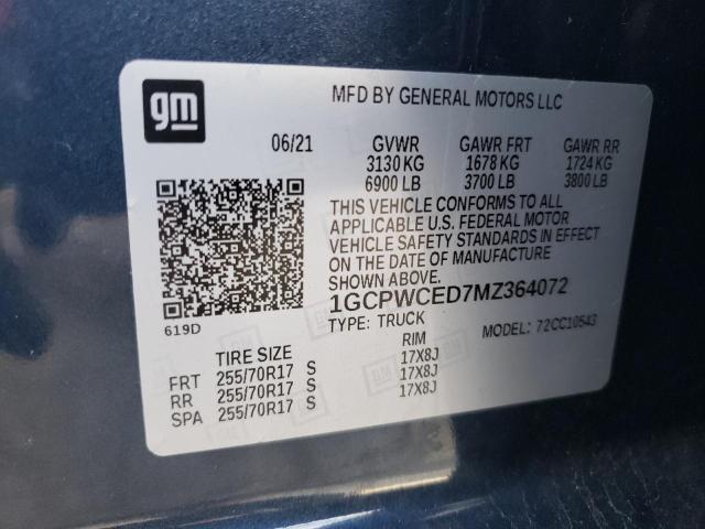 2021 CHEVROLET SILVERADO 1GCPWCED7MZ364072