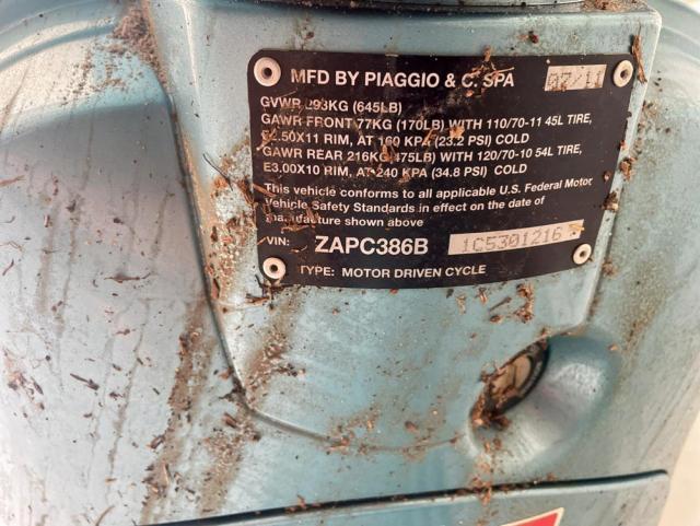 2012 PIAGGIO SCOOTER ZAPC386B1C5301216