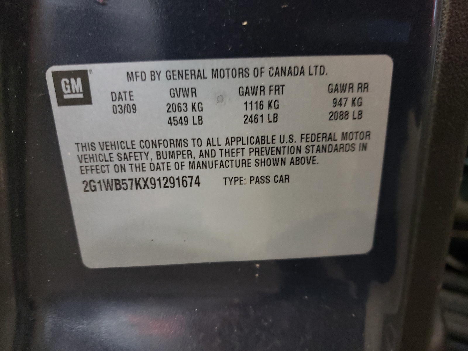 2G1WB57KX91291674 2009 Chevrolet Impala Ls