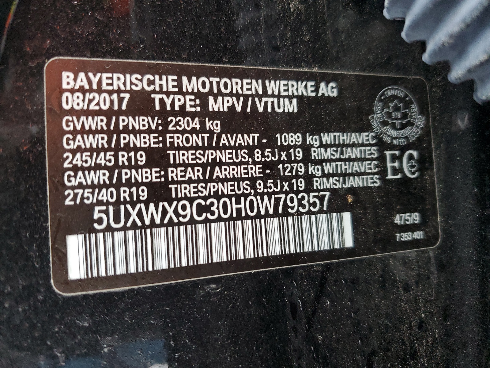 5UXWX9C30H0W79357 2017 BMW X3 xDrive28I