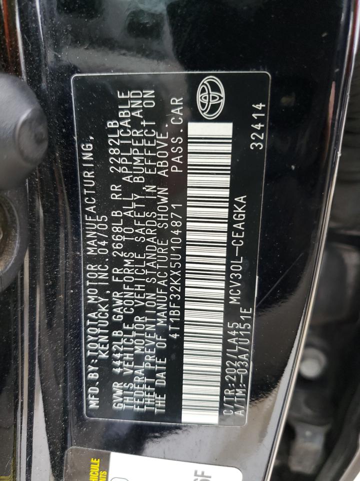 2005 Toyota Camry Le VIN: 4T1BF32KX5U104871 Lot: 39613154