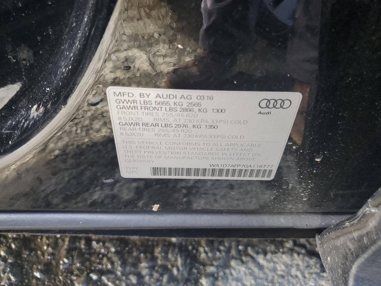 WA1D7AFP7GA118777 2016 Audi Q5 Premium Plus S-Line