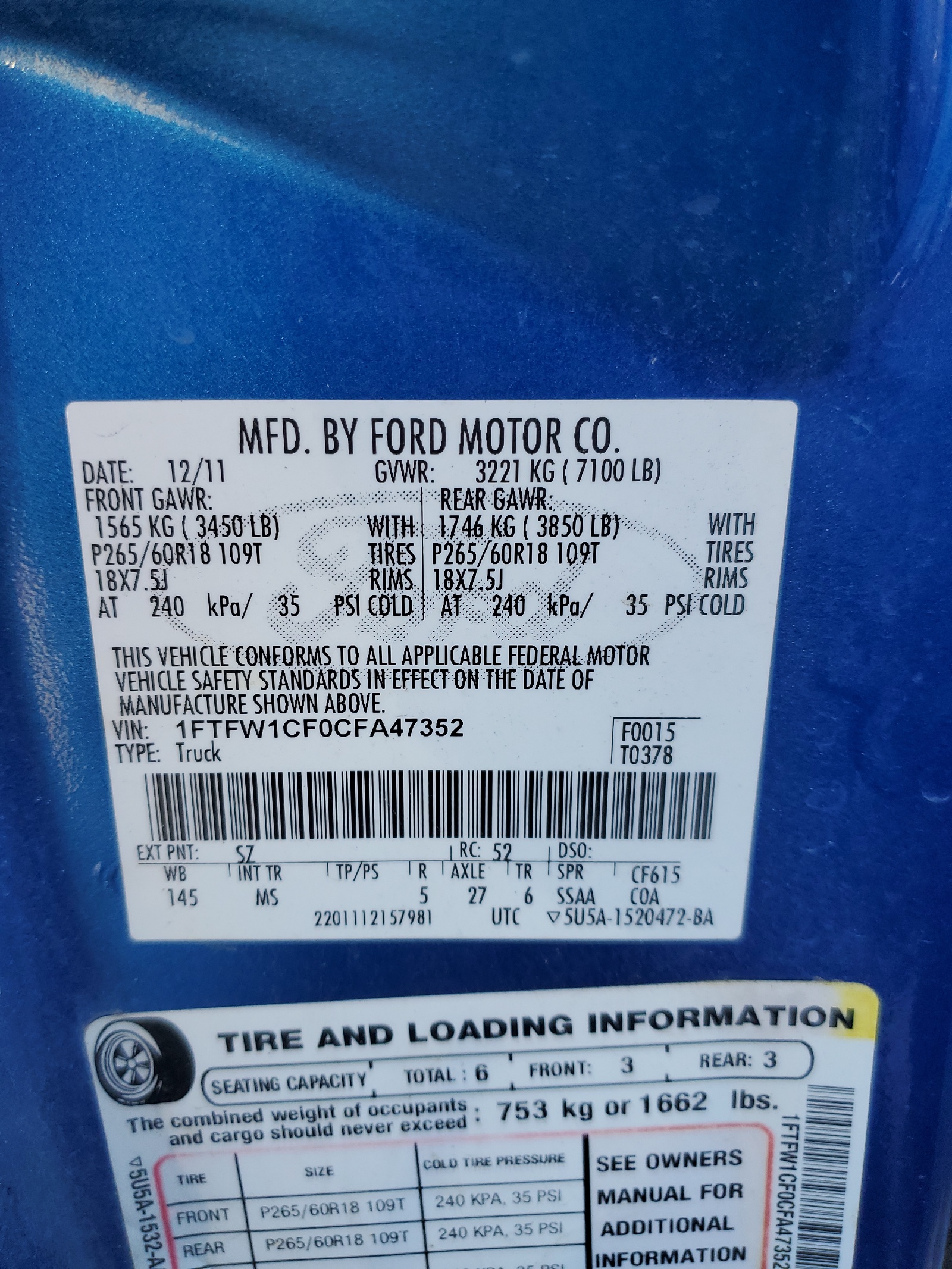 1FTFW1CF0CFA47352 2012 Ford F150 Supercrew