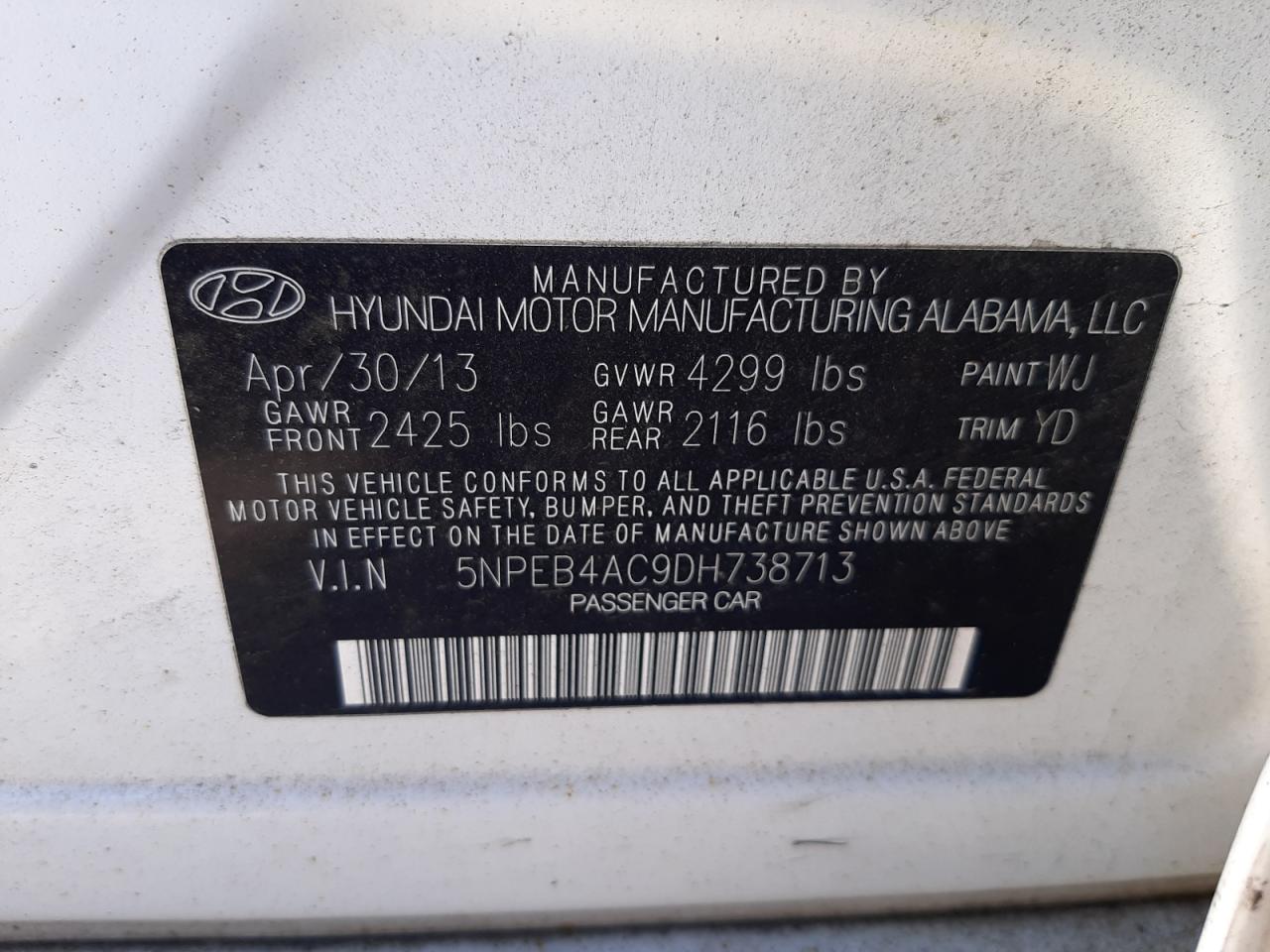 5NPEB4AC9DH738713 2013 Hyundai Sonata Gls