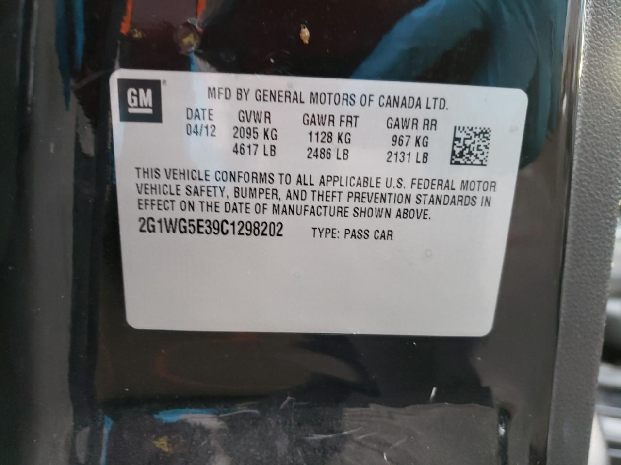 2012 Chevrolet Impala Lt VIN: 2G1WG5E39C1298202 Lot: 36946094