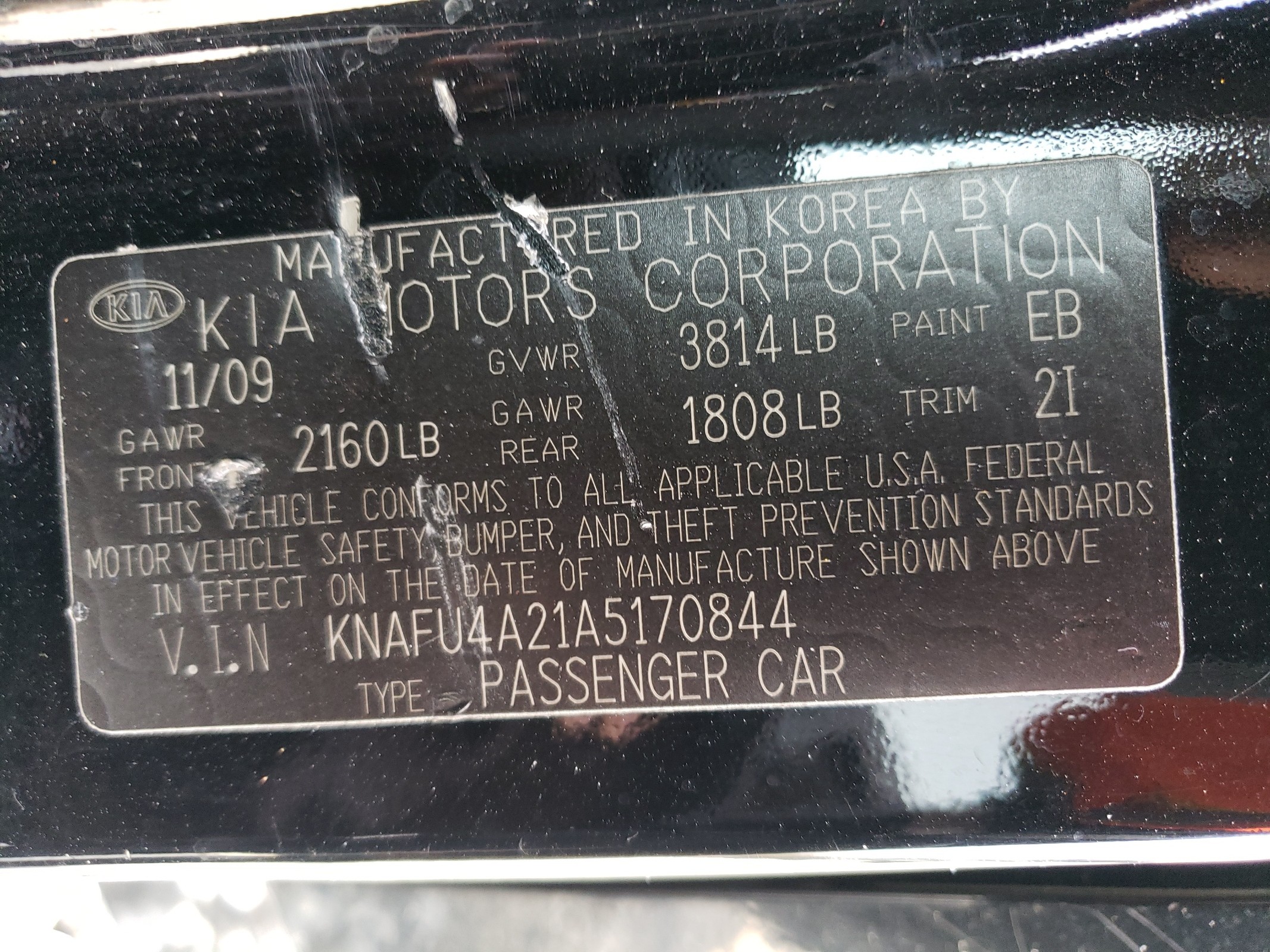 KNAFU4A21A5170844 2010 Kia Forte Ex