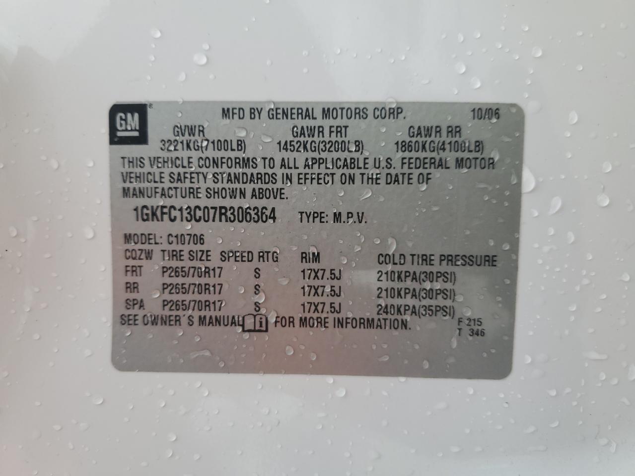 1GKFC13C07R306364 2007 GMC Yukon