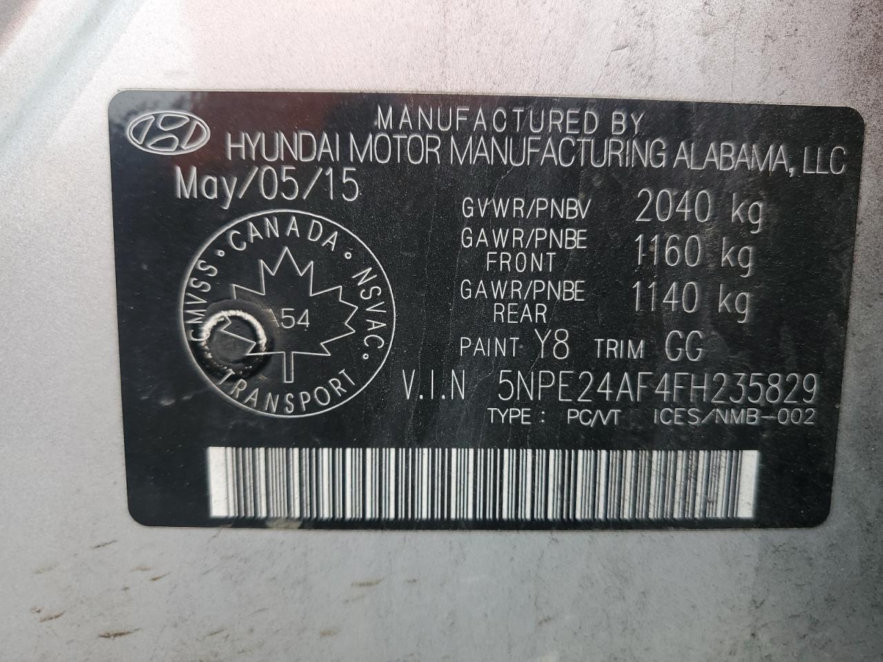 5NPE24AF4FH235829 2015 Hyundai Sonata Se