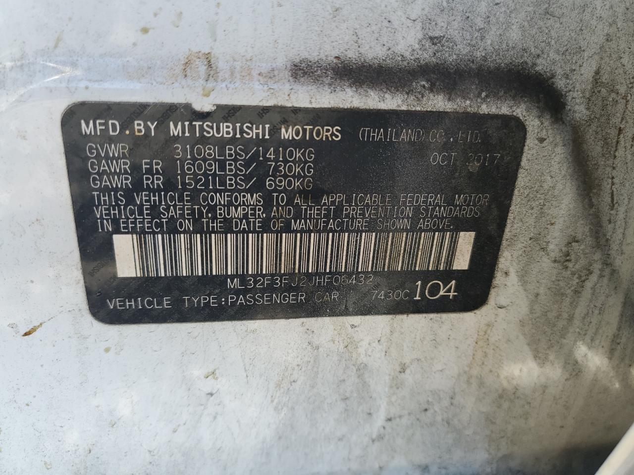 ML32F3FJ2JHF06432 2018 Mitsubishi Mirage G4 Es