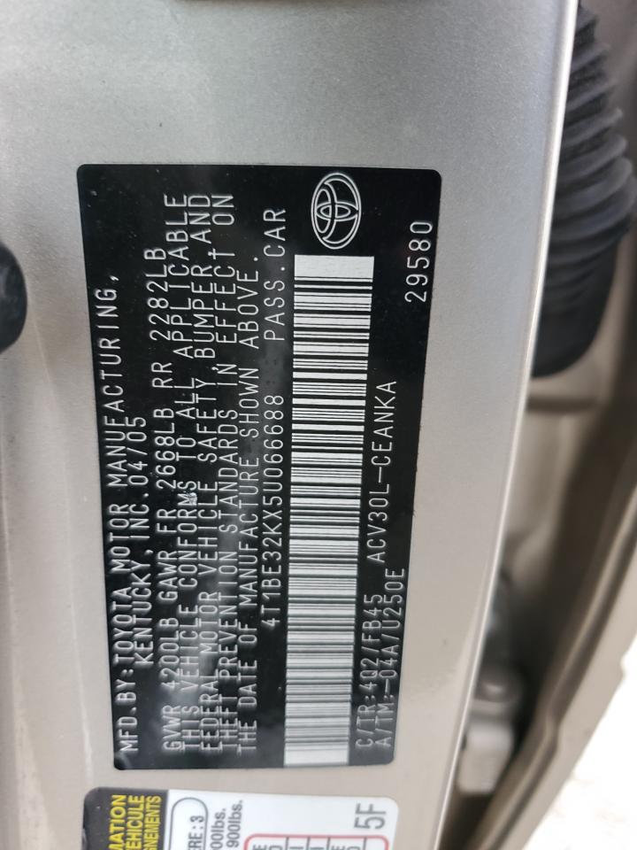 2005 Toyota Camry Le VIN: 4T1BE32KX5U066688 Lot: 40341354