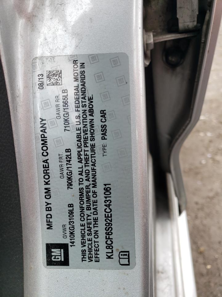 2014 Chevrolet Spark 2Lt VIN: KL8CF6S92EC431061 Lot: 39467434