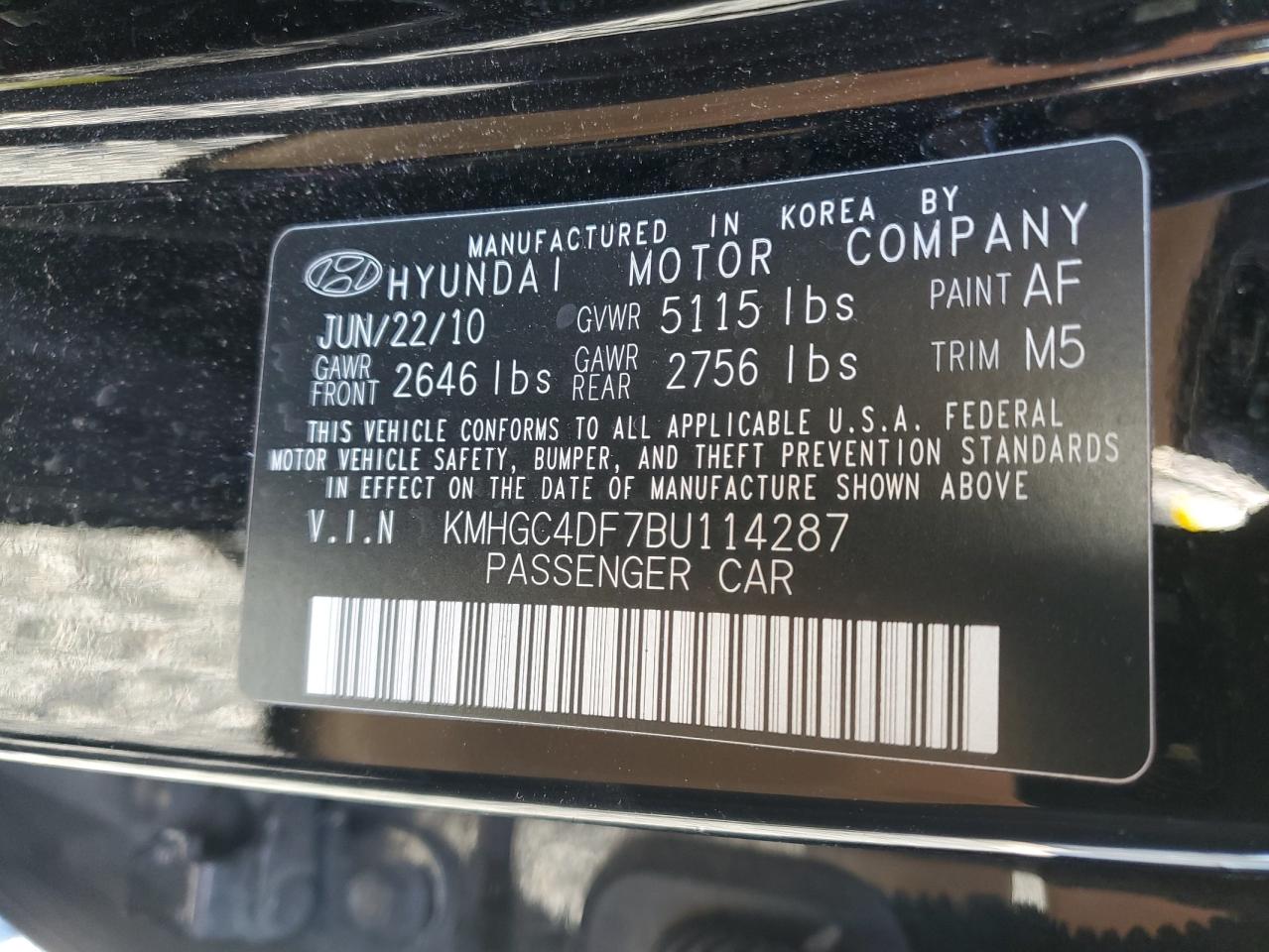 KMHGC4DF7BU114287 2011 Hyundai Genesis 4.6L