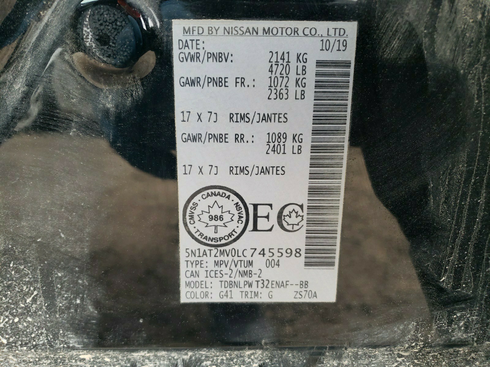 5N1AT2MV0LC745598 2020 Nissan Rogue S