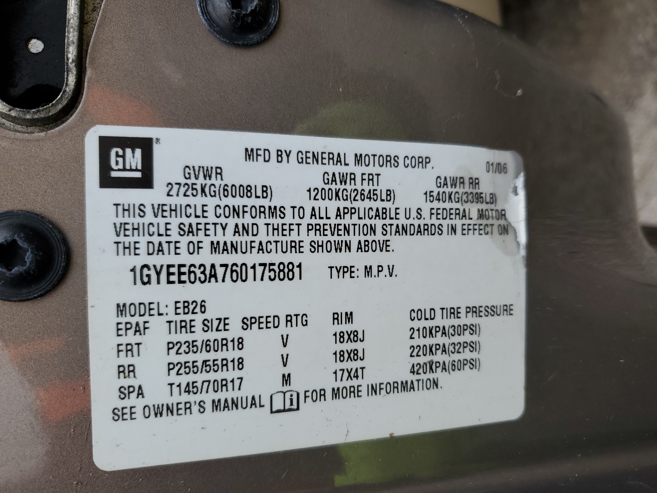 1GYEE63A760175881 2006 Cadillac Srx