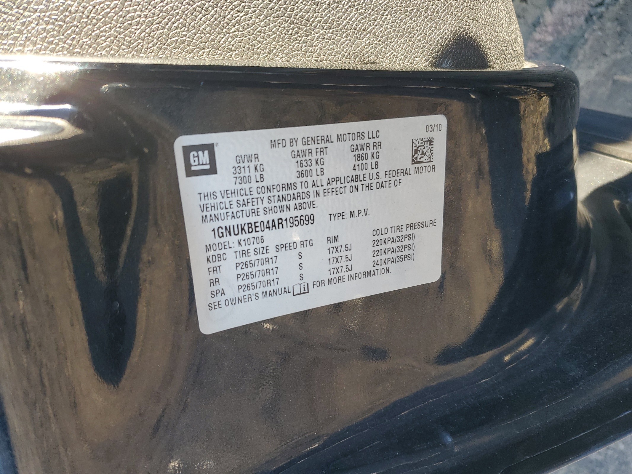 1GNUKBE04AR195699 2010 Chevrolet Tahoe K1500 Lt