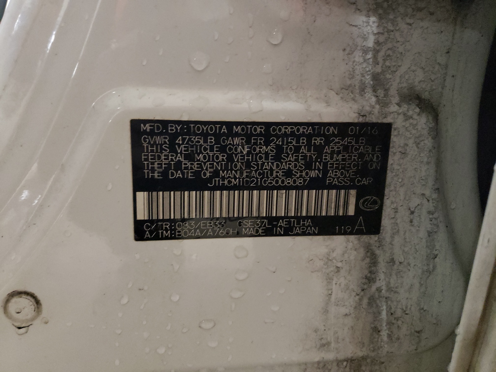 JTHCM1D21G5008087 2016 Lexus Is 300