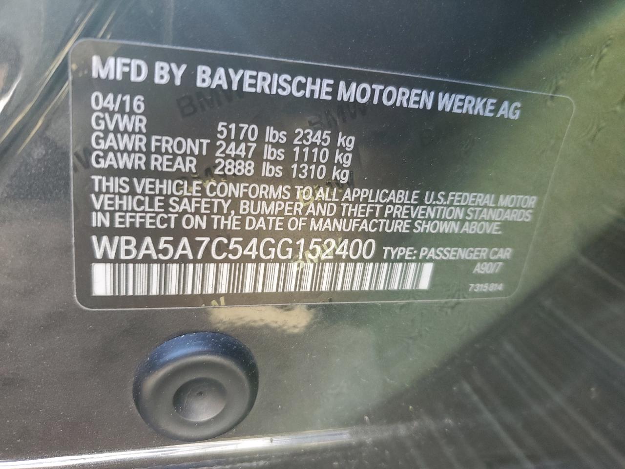 WBA5A7C54GG152400 2016 BMW 528 Xi