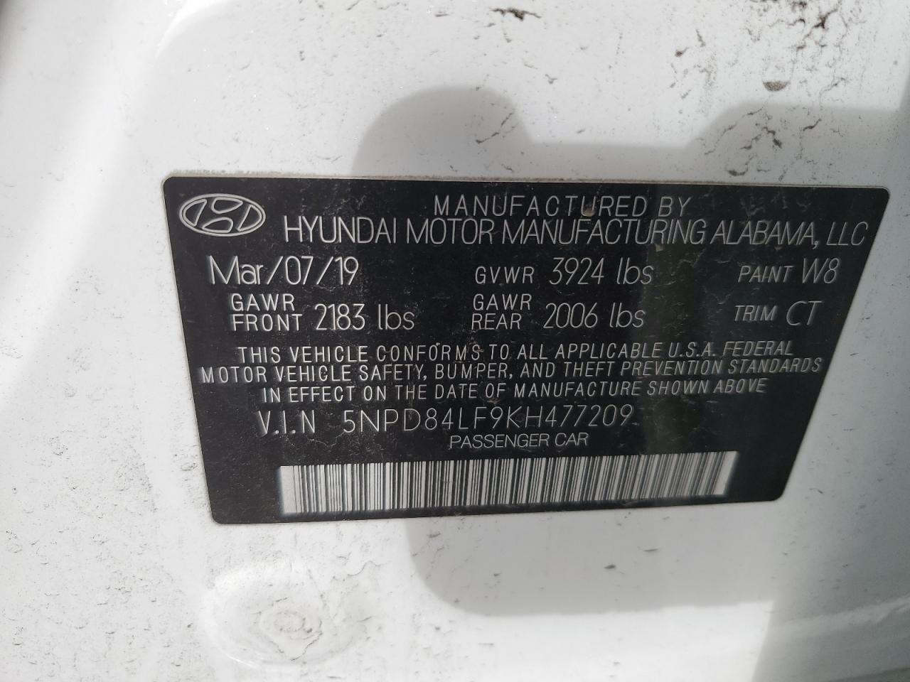 5NPD84LF9KH477209 2019 Hyundai Elantra Sel