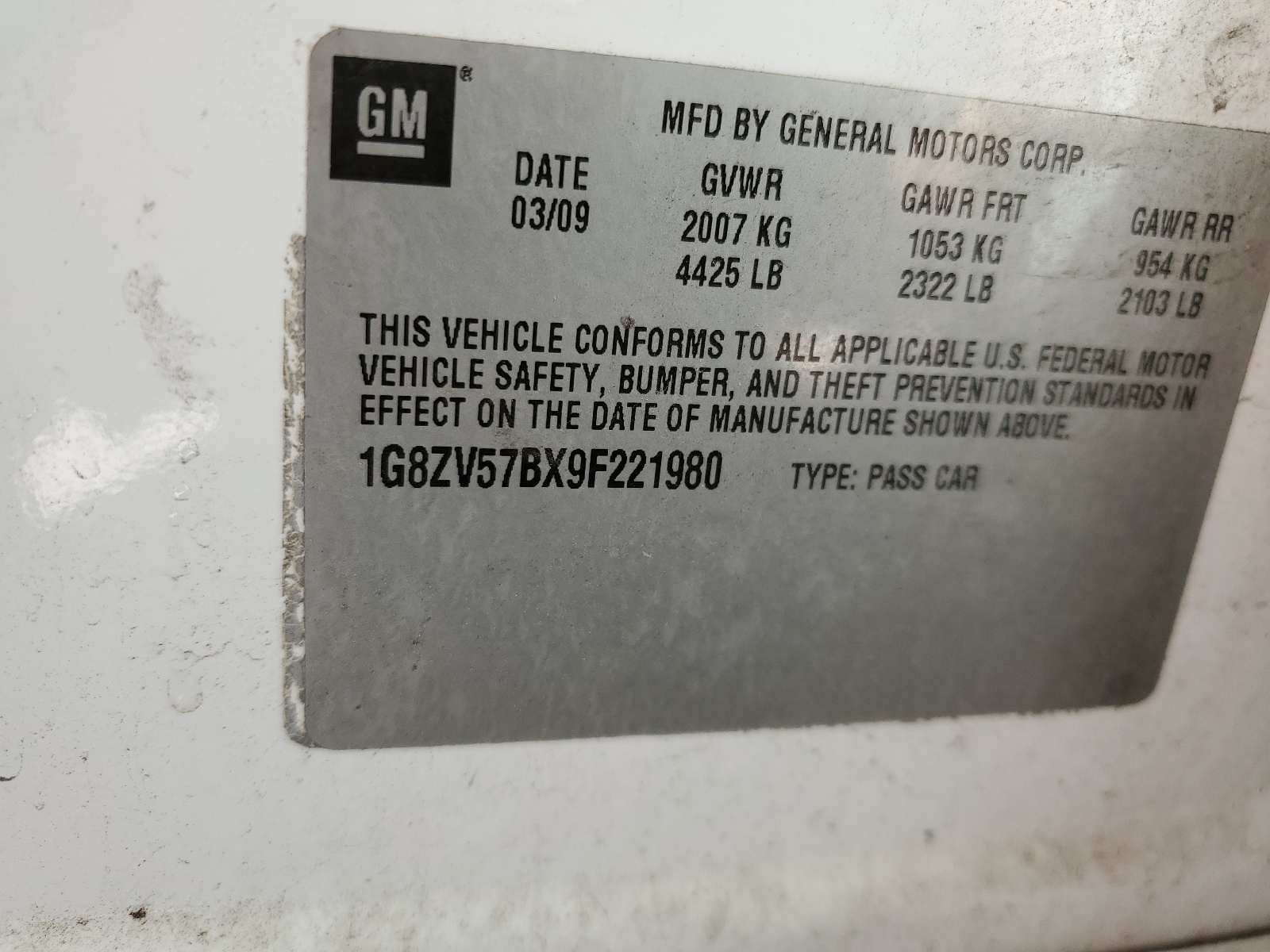 1G8ZV57BX9F221980 2009 Saturn Aura Xr