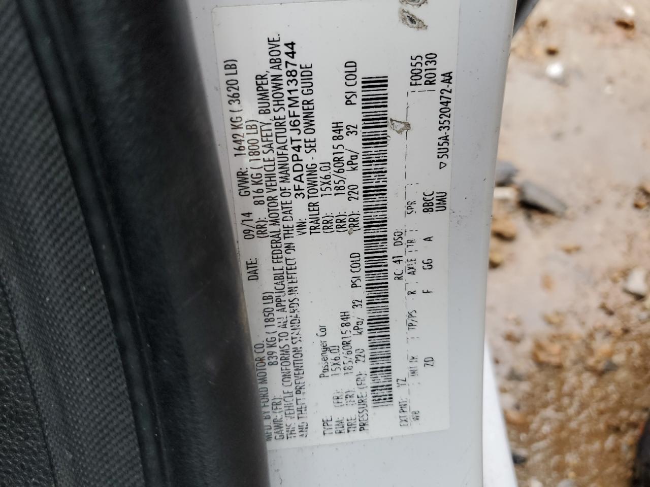 2015 Ford Fiesta S VIN: 3FADP4TJ6FM138744 Lot: 71403214