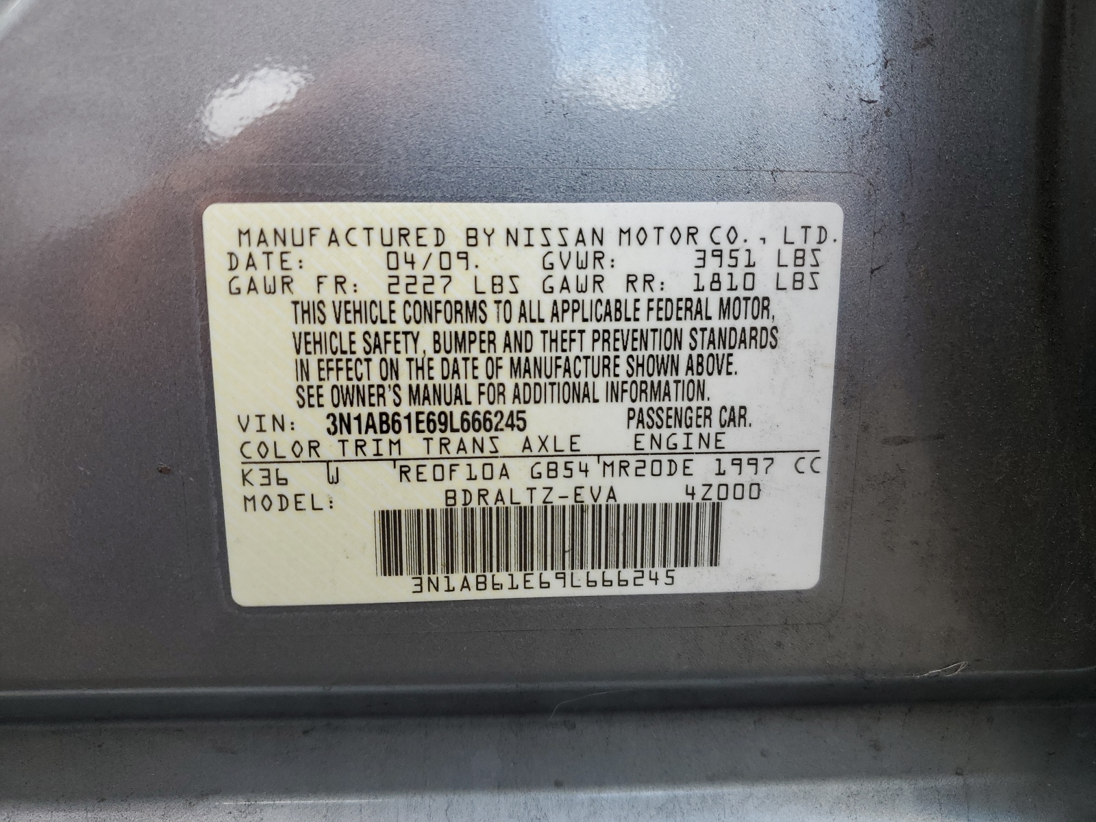 3N1AB61E69L666245 2009 Nissan Sentra 2.0