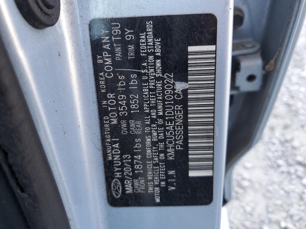 2013 Hyundai Accent Gls VIN: KMHCU5AE1DU109022 Lot: 82842663