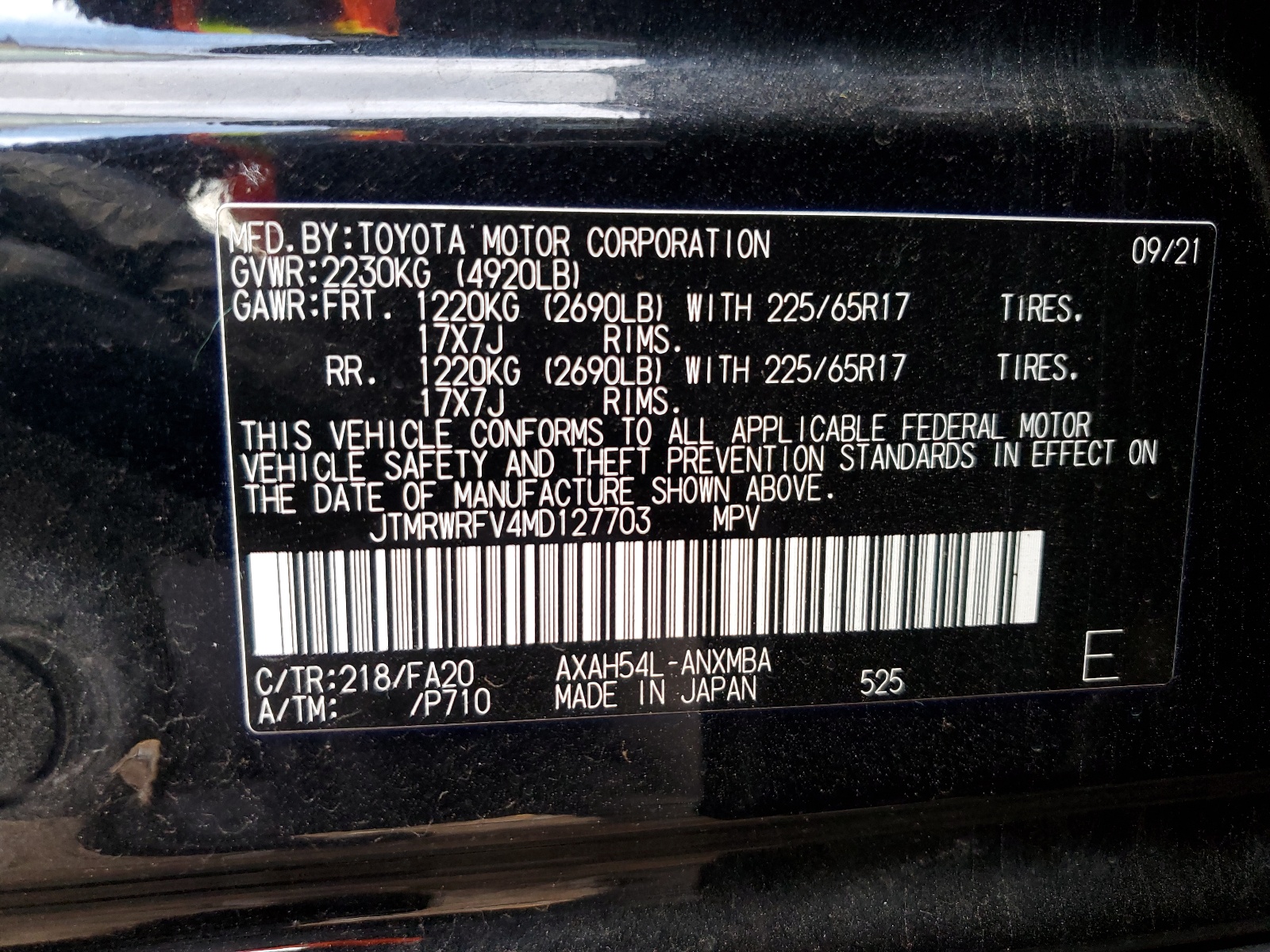 JTMRWRFV4MD127703 2021 Toyota Rav4 Xle